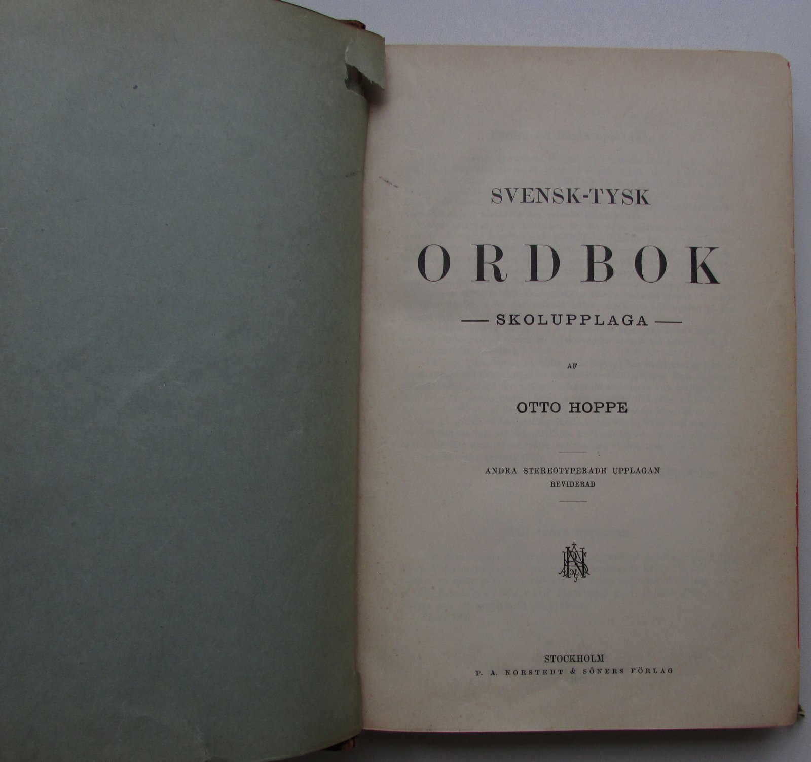Svensk-Tysk Ordbok. Skolupplaga af Otto Hoppe.