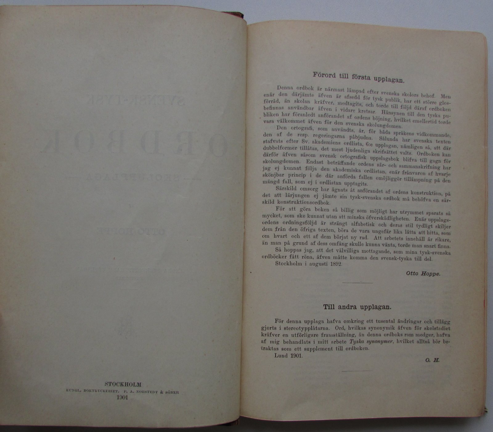 Svensk-Tysk Ordbok. Skolupplaga af Otto Hoppe.