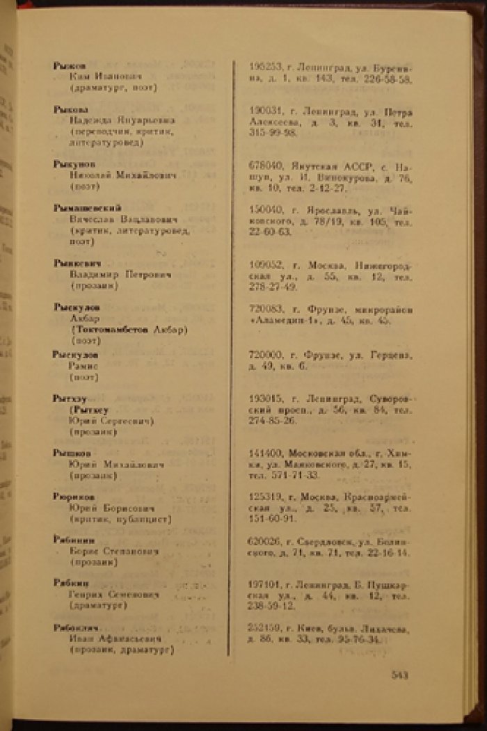 Справочник Союза писателей СССР.