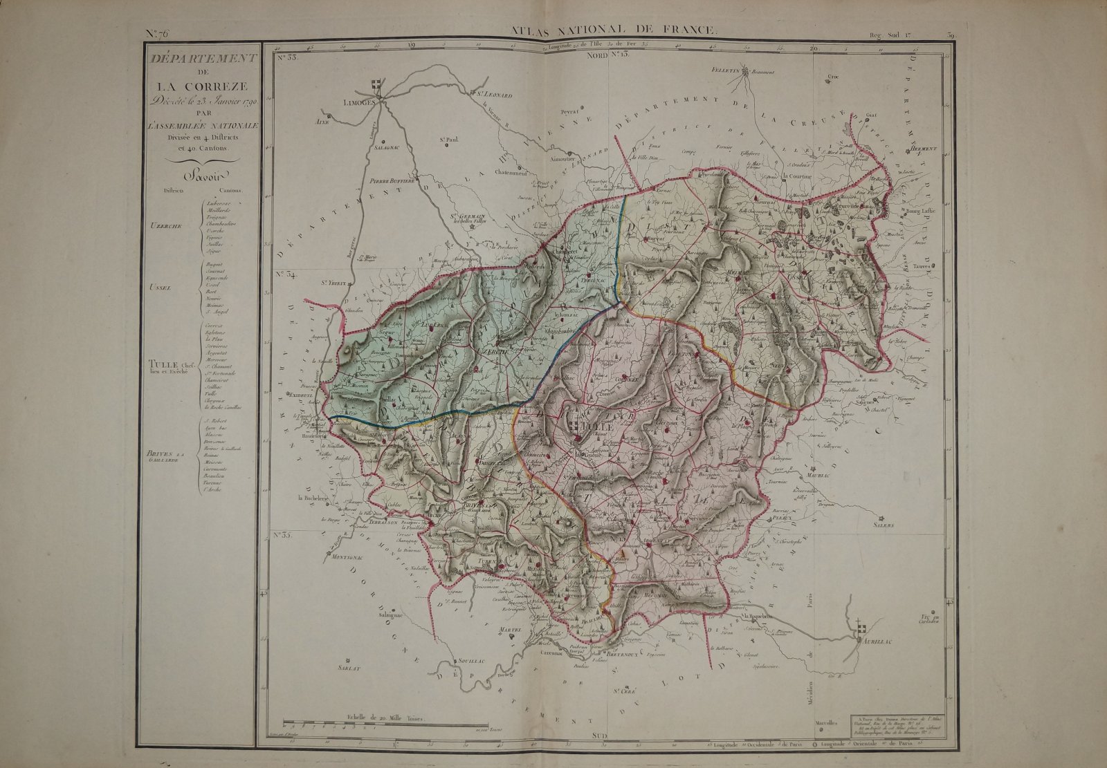 Департамент Коррез, провозглашенный 23 января 1790 г. Национальной ассамблеей, разделенный на 4 дистрикта и 40 кантонов / Departement de la Correze, Declere le 23 Janvier 1790 par l`Assemblee Nationale, Divisee en 4 Districts et 40 Cantons