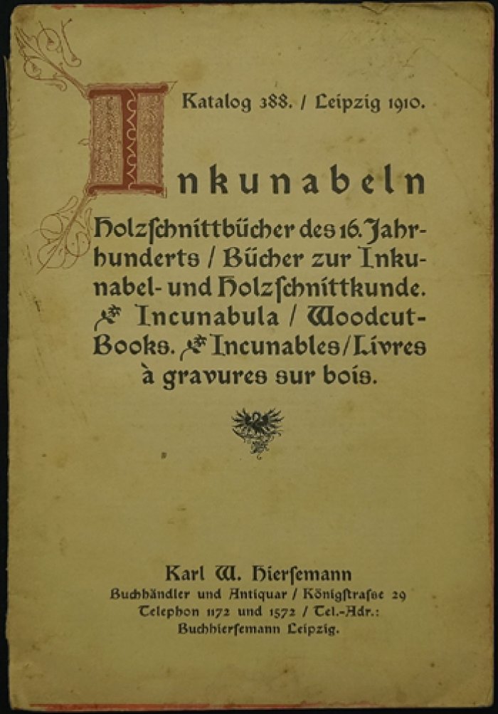 Инкунабулы и иллюстрированные издания XVI века: каталог №388 (1910)