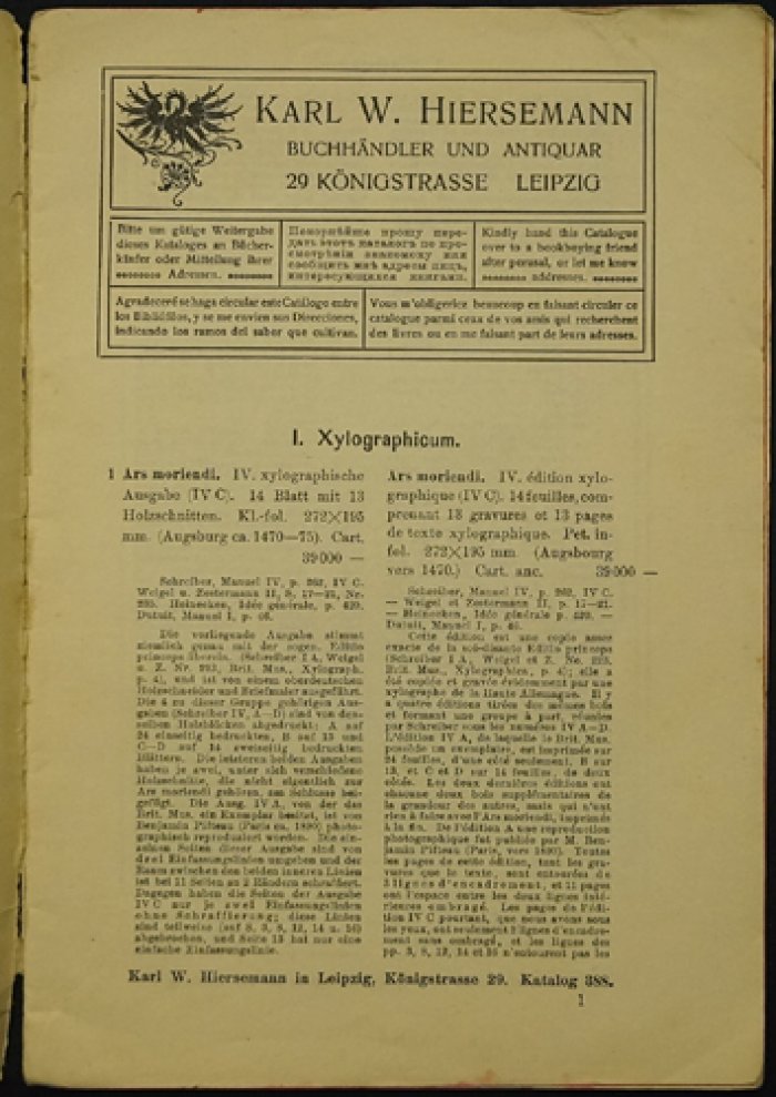 Инкунабулы и иллюстрированные издания XVI века: каталог №388 (1910)