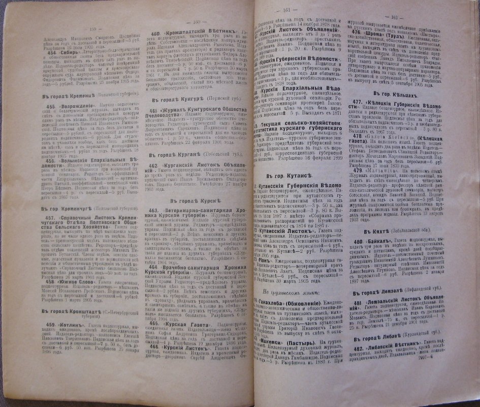 Список периодических изданий Российской империи (по 26 ноября 1905 г.), кроме издаваемых в Финляндии