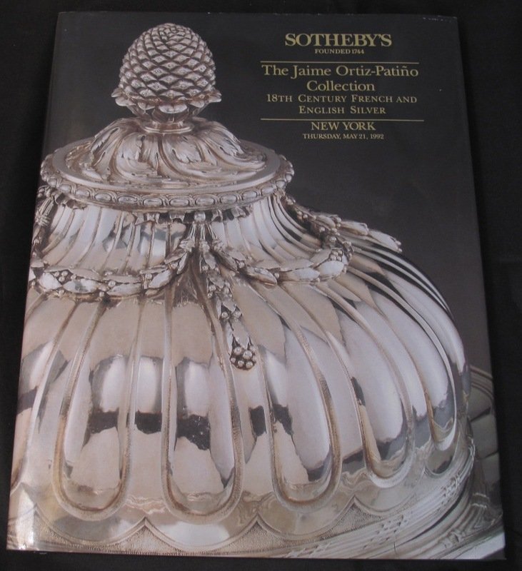 Каталог аукциона Sotheby’s в трех томах: коллекция Джейми Ортиц-Патино (английское серебро в стиле chinoiserie XVII в., серебро Франции и Англии XVIII в., французская мебель и декор) — издание 1992 года