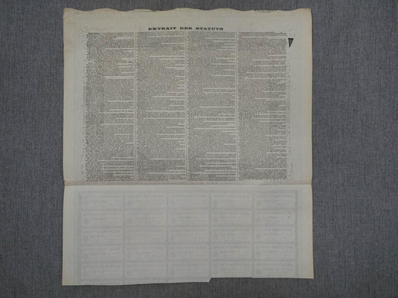 Акция на 500 франков 1899 г. Уральско-Волжская металлургическая компания Акционерное общество ` Урал-Волга `