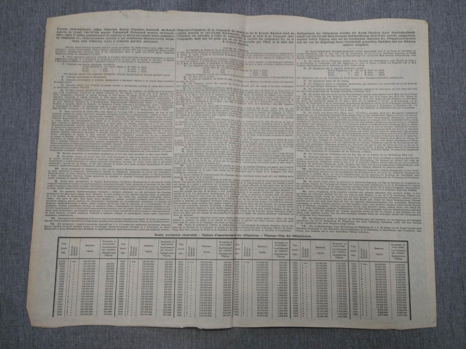 Облигация в 2000 марок 1889 г. 4 % заем Общества Курско-Харько-Азовской железной дороги