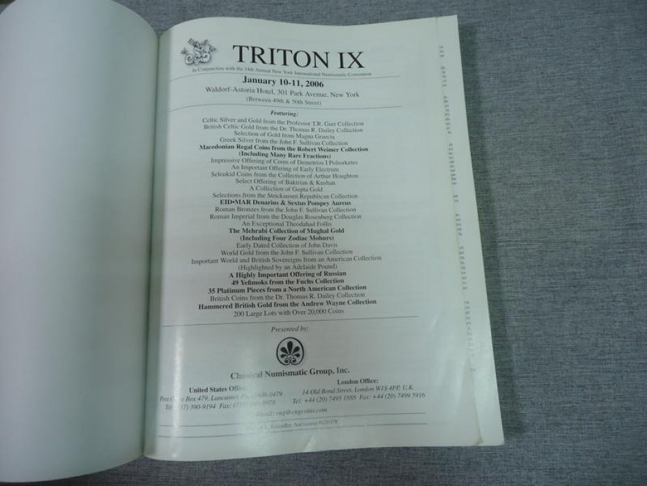 TRITON IX. Нумизматический аукцион. Каталог аукциона. 2529 лотов.