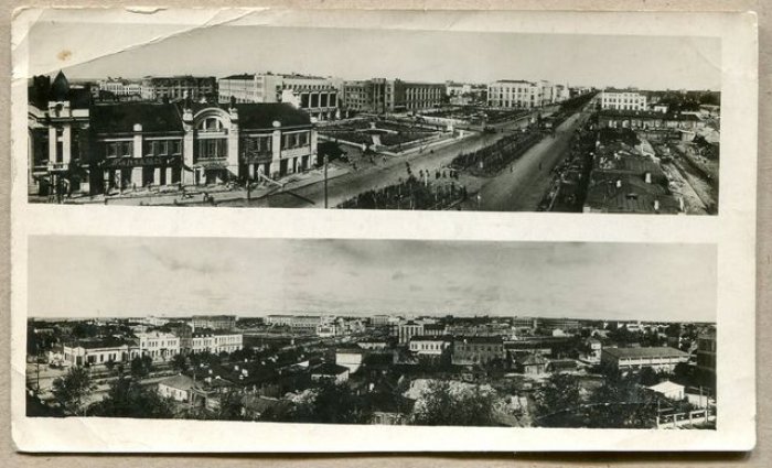 Новосибирск. Коллаж из двух панорамных видов города.