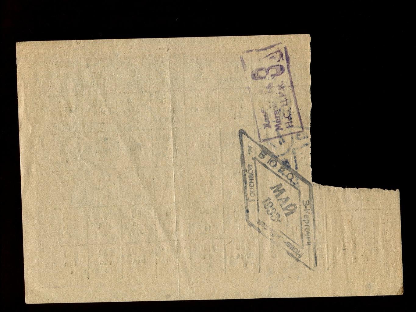 Заборная (продуктовая) рабочая карточка третьего списка. Май 1933 г.