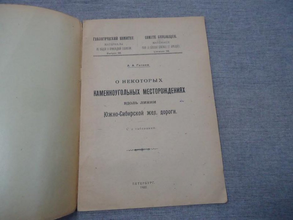 Гапеев А.А. О некоторых каменноугольных месторождениях вдоль линии Южно-Сибирской железной дороги.