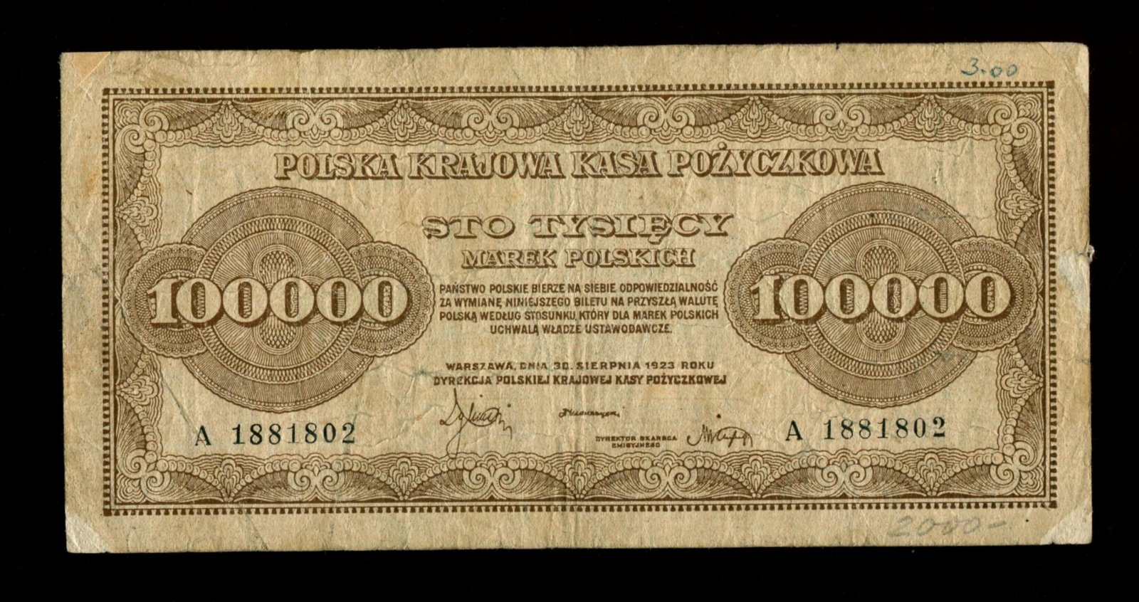 Бона. 100000 марок 1923 г. Польша