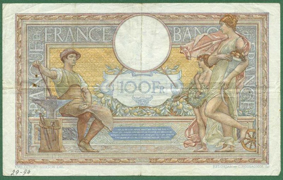 Бона. 100 франков 1938 г. Франция