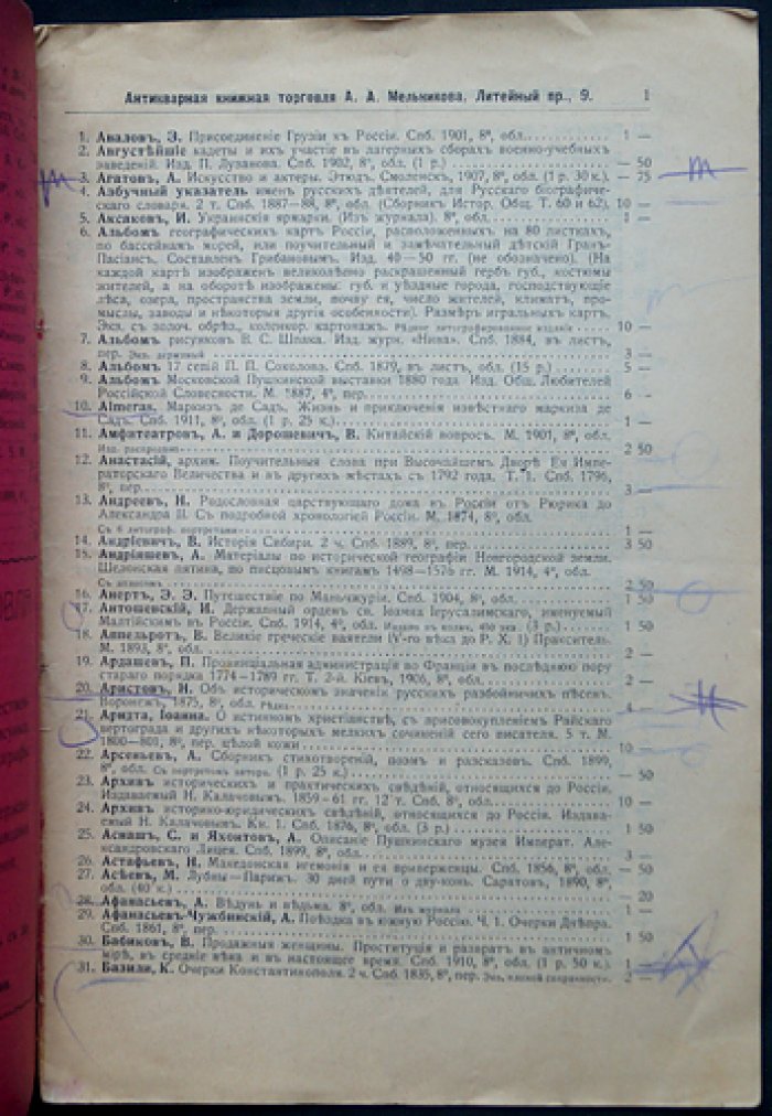 Антикварная книжная торговля А. А. Мельникова: Каталог № 2 (каталог книг и карт, 609 позиций)