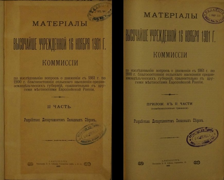 Материалы Высочайше учрежденной 16 ноября 1901 г. Комиссии: исследование движения благосостояния сельского населения с 1861 по 1900 год. Вторая часть (с приложением комбинационных графиков)