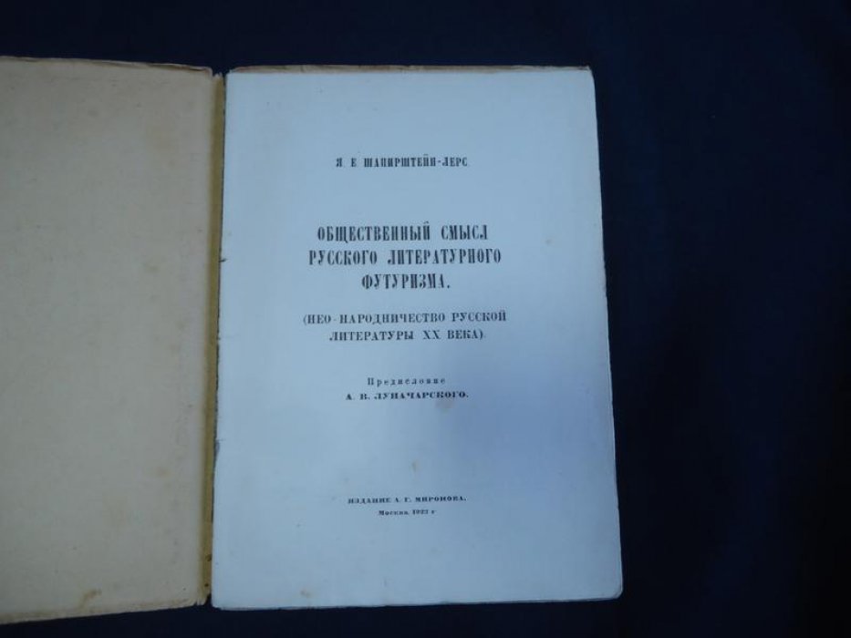 Шапирштейн - Лерс Я.Е. Общественный смысл русского футуризма.