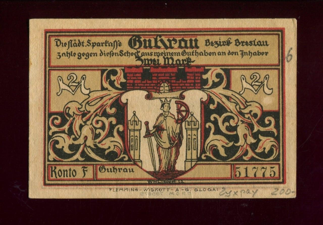 Бона. 2 марки 1922 г. Нотгельд Гухрау Германия