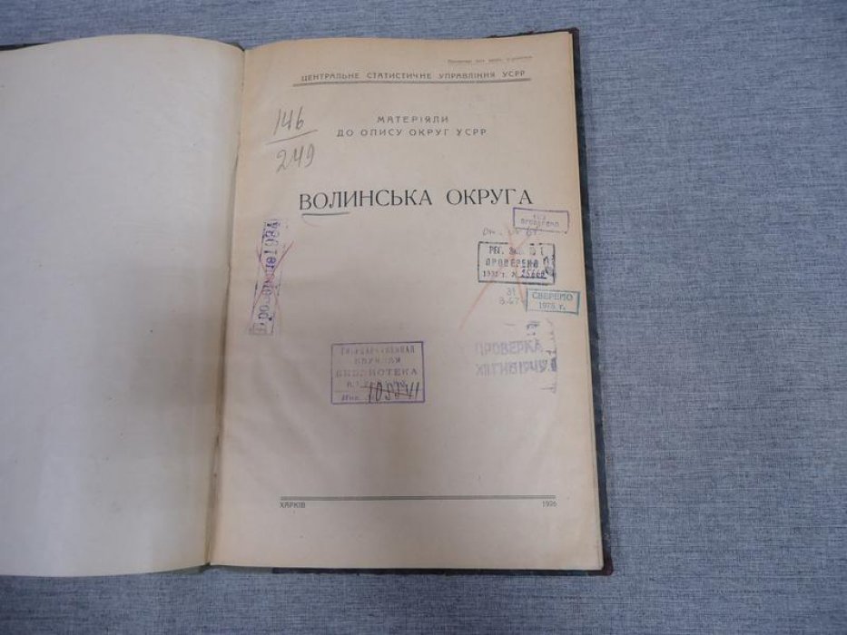 Матерiяли до опису округ УССР. Волинська округа. Материалы для описания округов Украинской ССР. Волынский округ.