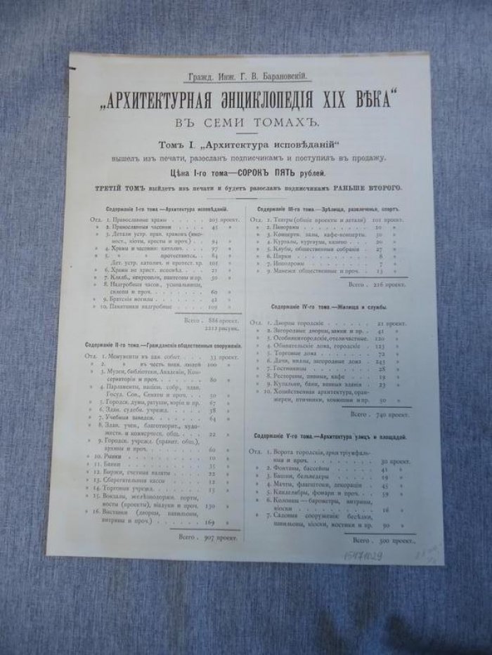 Реклама. Г.В.Барановский. `Архитектурная энциклопедия XIX века` в семи томах.