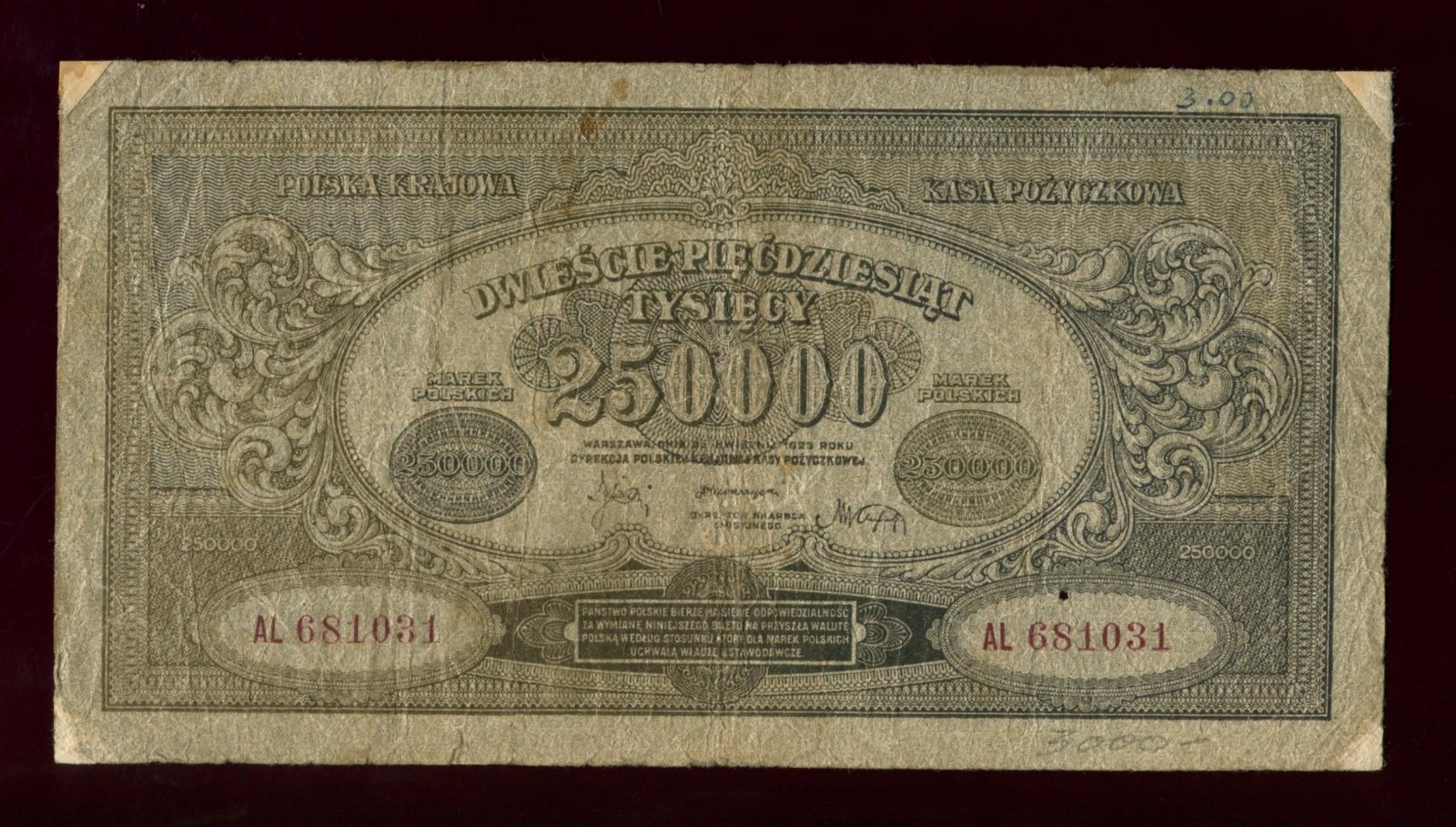 Бона. 250000 марок 1923 г. Польша