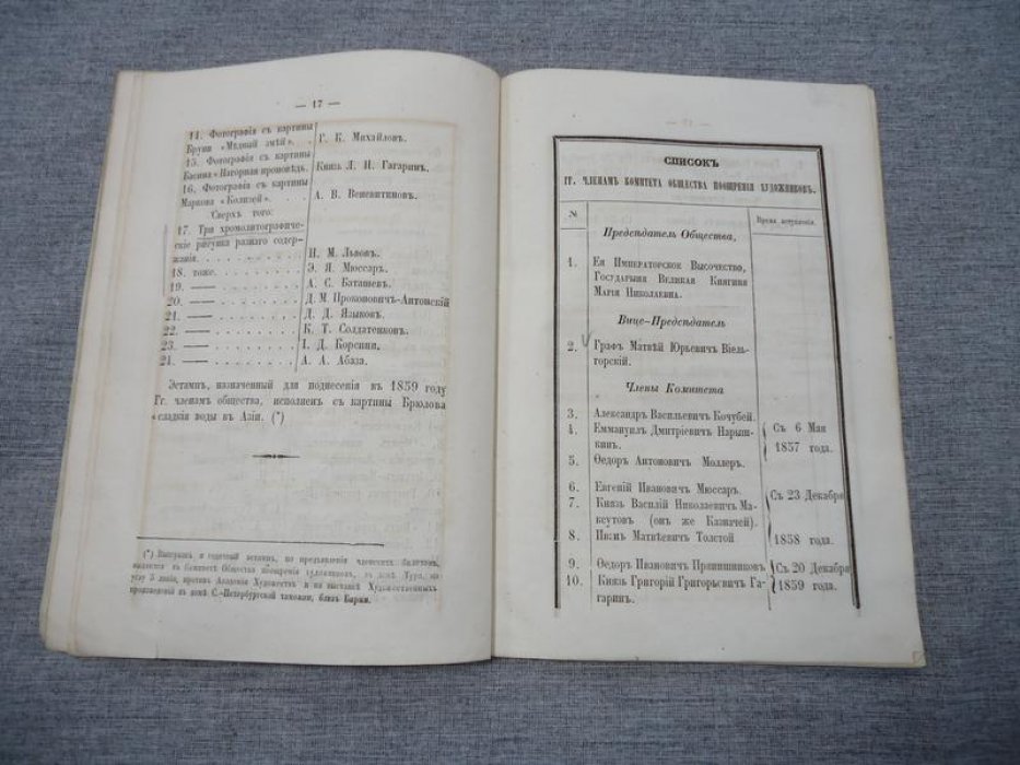 Отчет о действиях Комитета Общества Поощрения Художников за 1859 год.