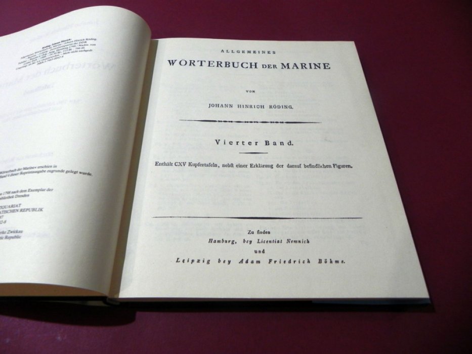 Johann Hinrich Roding / Иоганн Хинрих Рединг. Allgemeines Worterbuch der Marine / Общий словарь военно-морского флота.
