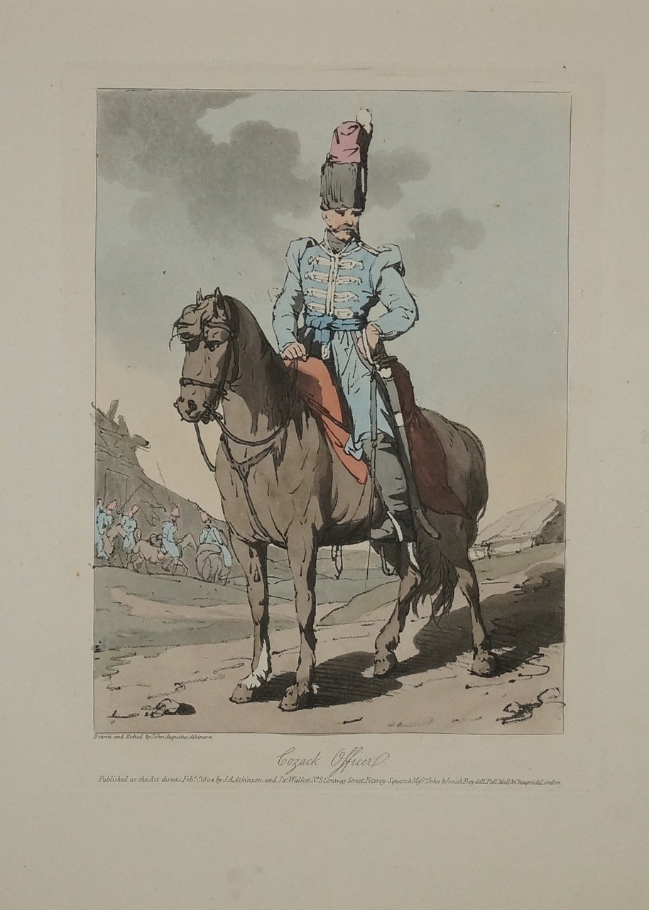 «Казачий офицер» — акватинта с акварельной раскраской, Лондон, 1804