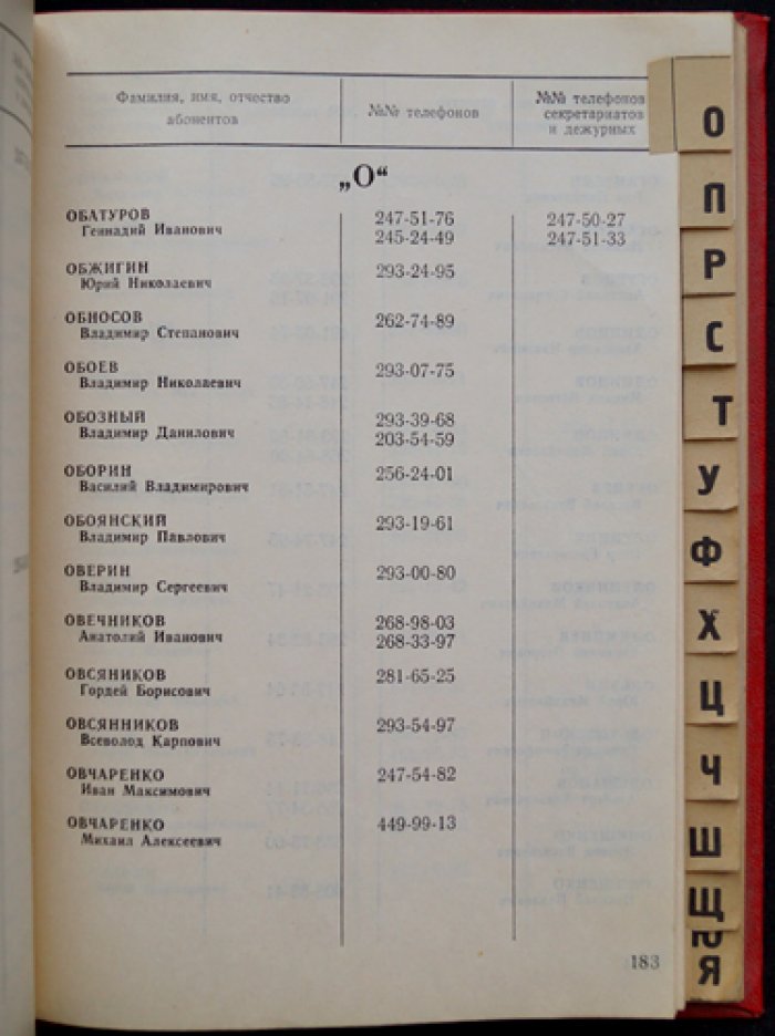 Список служебных телефонов абонентов Министерства обороны СССР (для служебного пользования)