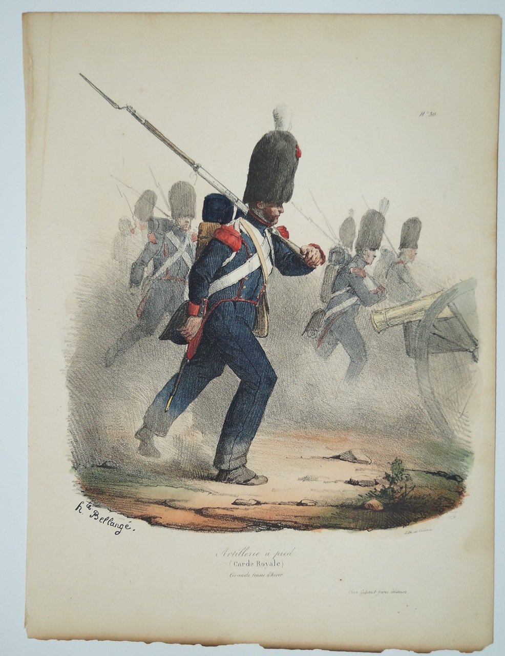 Литография Ж.-Л.-И. Белланжа «Артиллерия пешая (Garde Royale). Большой зимний наряд» №30 (раскраска акварелью, Париж)
