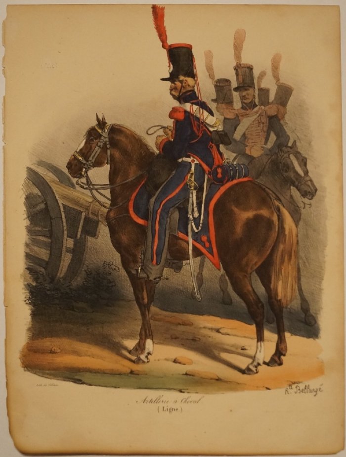 Артиллерийский всадник — литография с авторской акварельной раскраской (Artillerie a Cheval, Ligne)