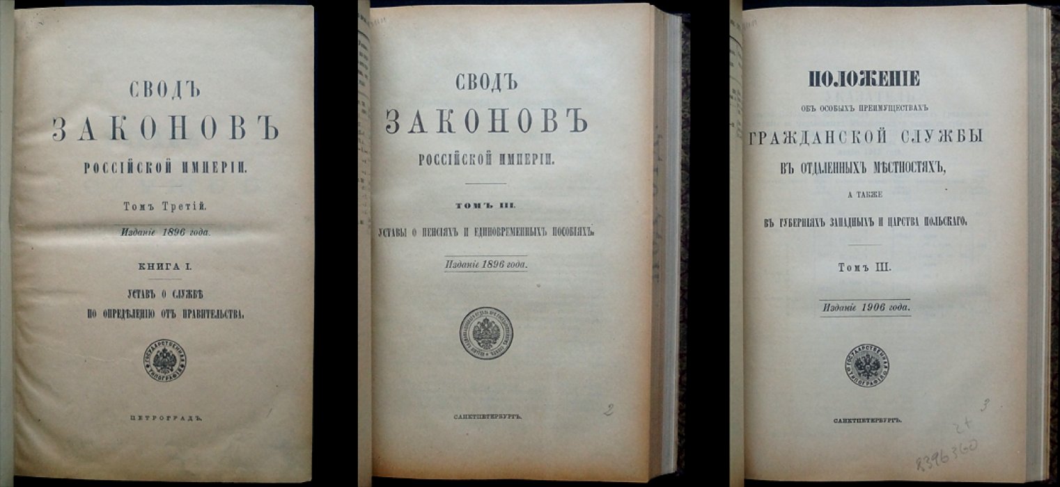 Свод законов Российской Империи (издание 1896 г.), Том III: уставы и положения о гражданской службе в отдельных местностях