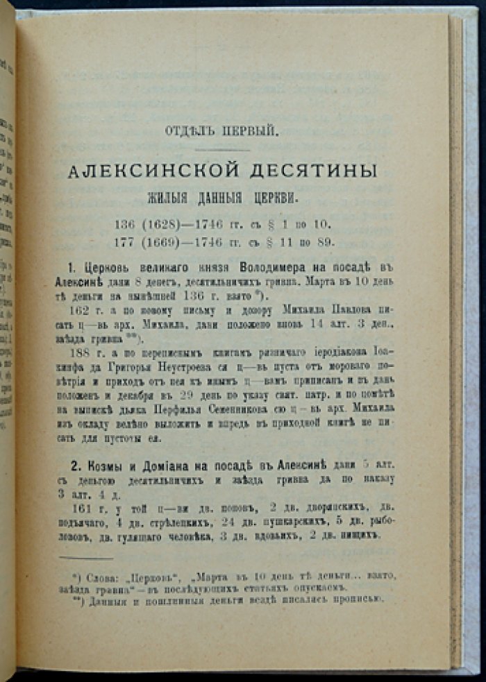 Алексинская десятина: жилые данные и церковные земли (1628–1746). Материалы по истории церквей Калужской епархии