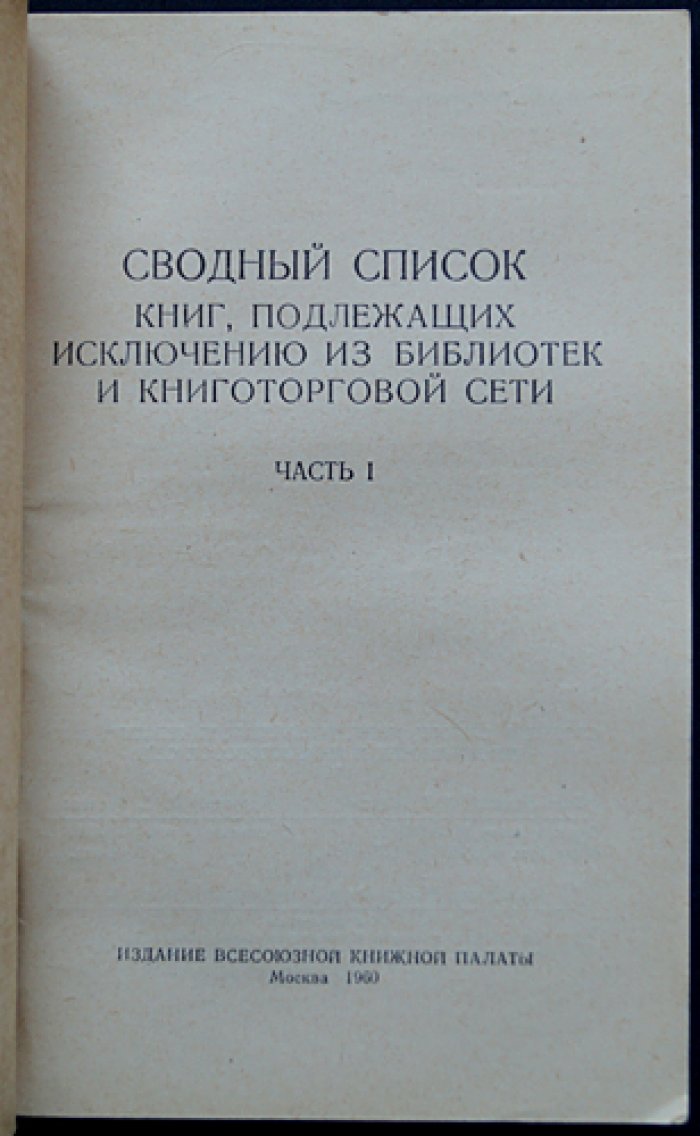 Сводный список книг, подлежащих исключению из библиотек и книготорговой сети. В двух частях (служебное издание)