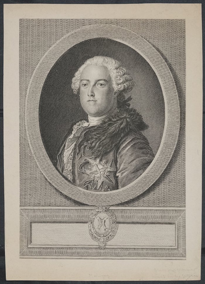 Портрет маркиза де Мариньи (1727–1781). Гравюра на меди (Франция, конец XVIII века), специальный оттиск до подписей
