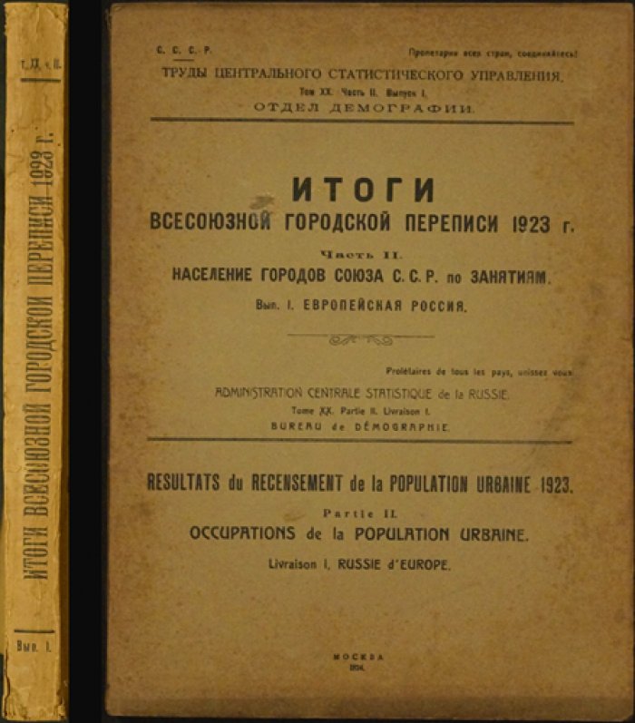 Итоги городской переписи 1923 года (Европейская Россия): занятость населения городов СССР по занятиям. Часть II, выпуск I