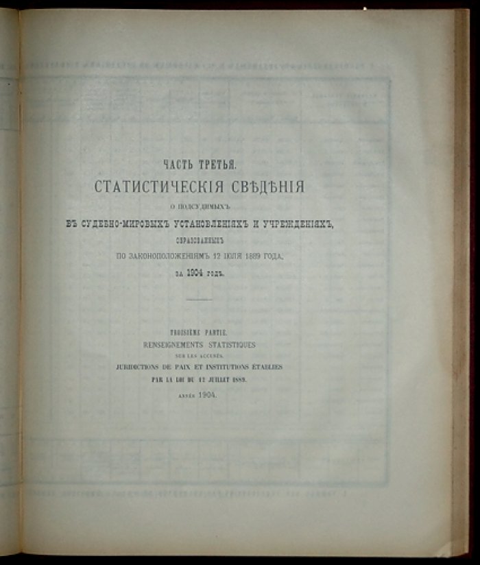 Судебно-статистический свод по уголовным делам за 1904 год (по материалам судов по уставам Александра II). Три части в одном переплёте