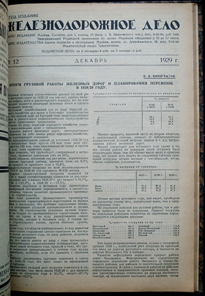 Железнодорожное дело: полный комплект ежемесячного технико-экономического журнала за 1929 год (6-й год издания)