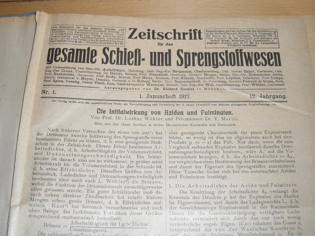 Zeitschrift fur das gesamte Schiess und Sprengstoffwesen. Журнал `Взрывчатые вещества` за 1917.
