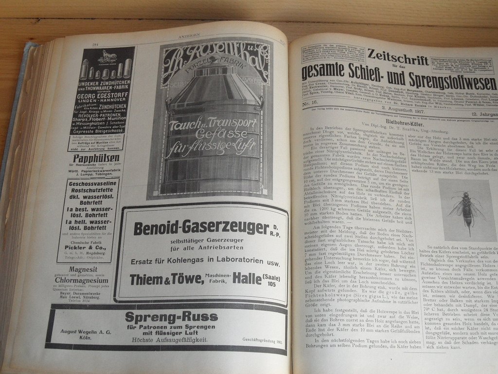 Zeitschrift fur das gesamte Schiess und Sprengstoffwesen. Журнал `Взрывчатые вещества` за 1917.