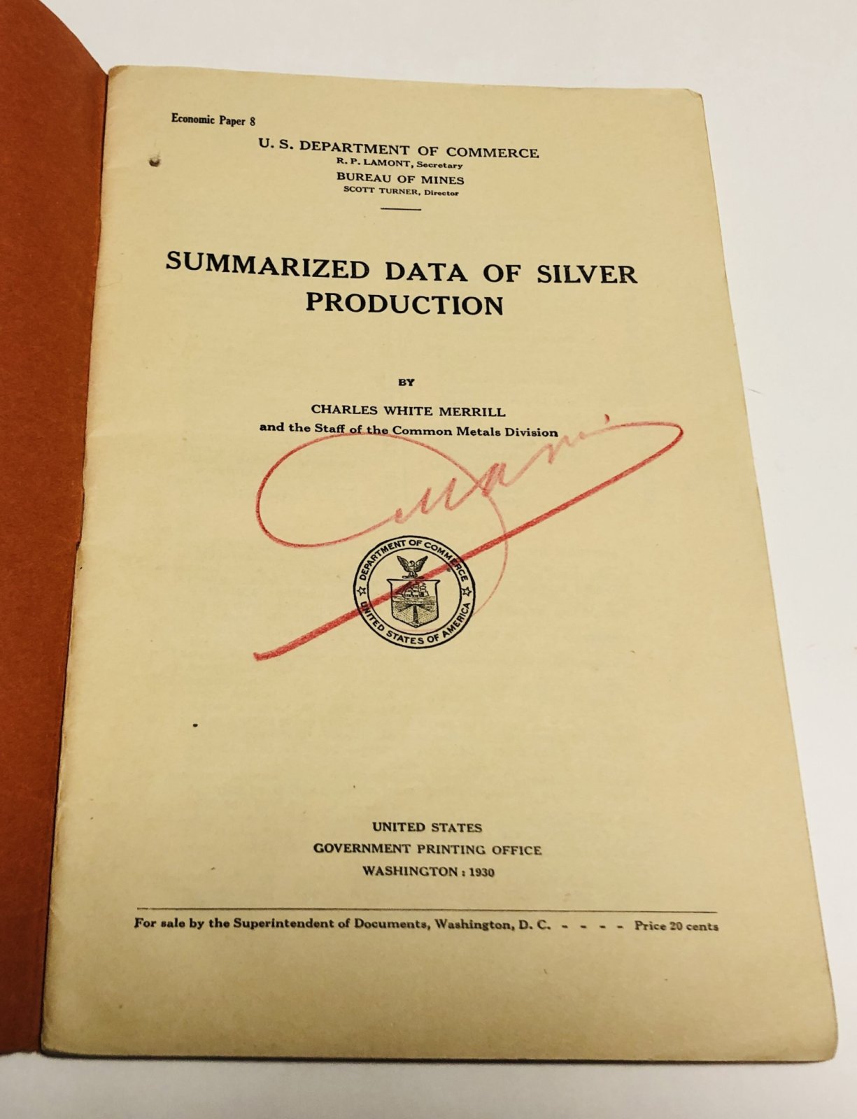 Charles White Merrill. Summarized data of silver production.