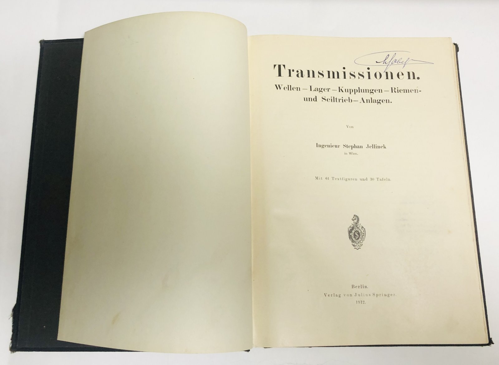 Jellinek  Stephan. Transmissionen. Wellen - Lager - Kupplungen - Riemen- und Seiltrieb - Anlagen.
