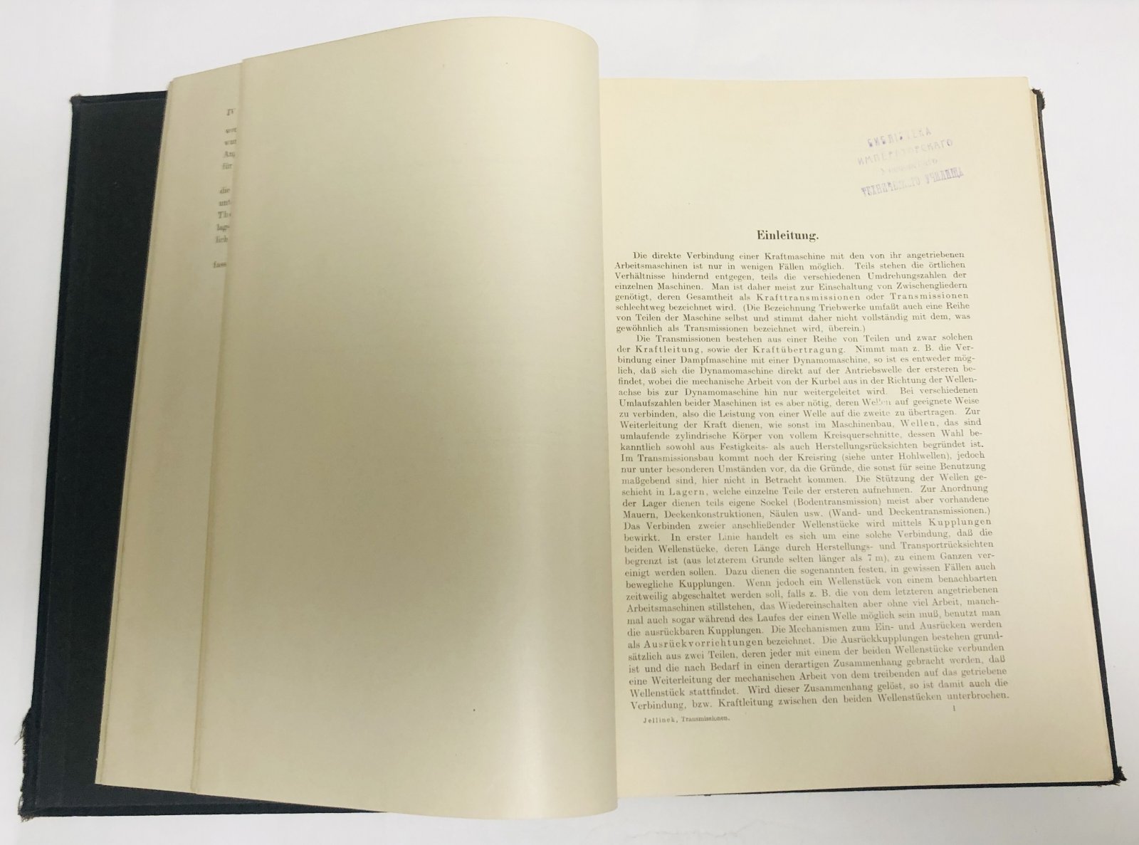 Jellinek  Stephan. Transmissionen. Wellen - Lager - Kupplungen - Riemen- und Seiltrieb - Anlagen.