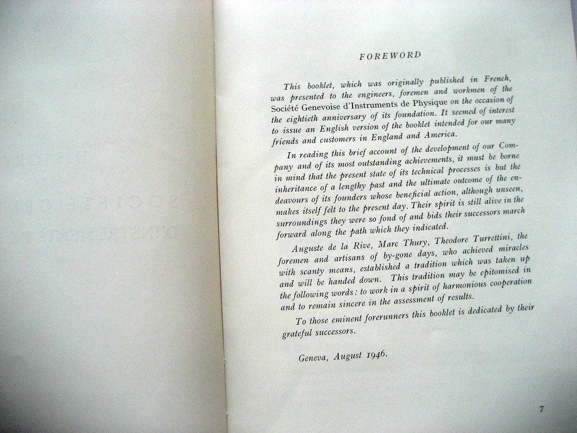 As eighty years went by… Soci?t? Genevoise dInstruments de Physique (история фирмы по проивзодству физических приборов)