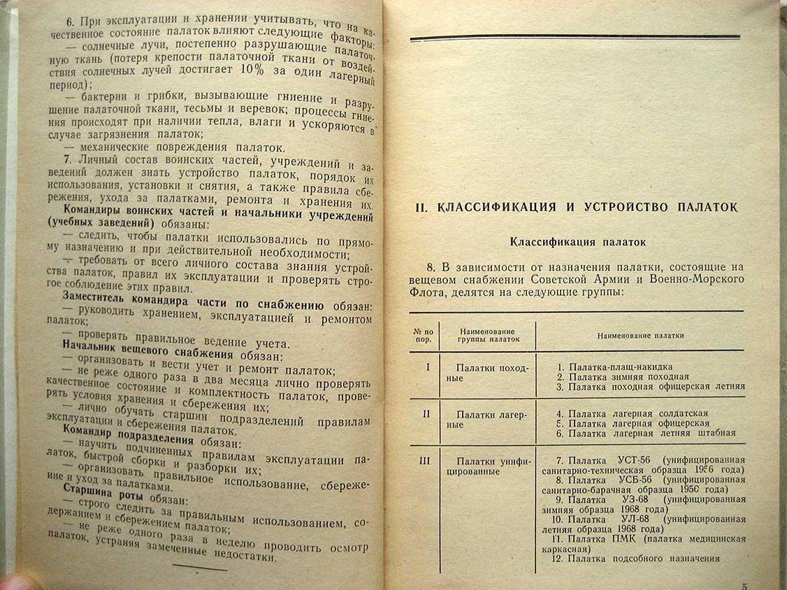 Руководство по эксплуатации и хранению палаток в воинских частях и учреждениях Советской Армии.