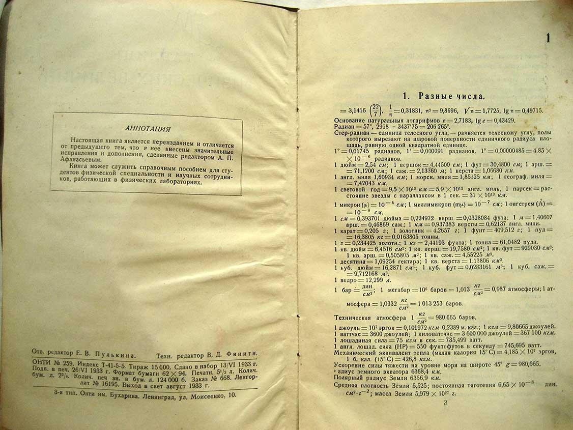 Таблицы физических величин.