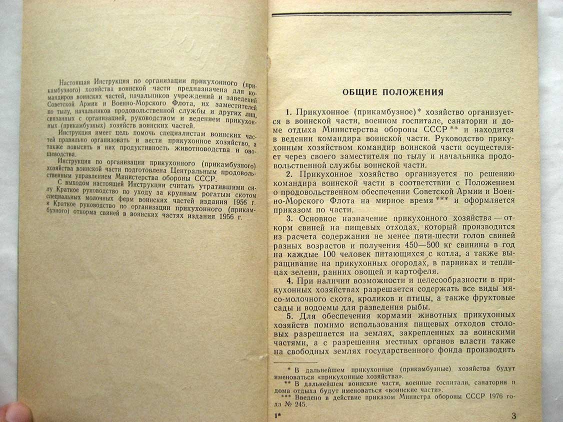 Инструкция по организации прикухонного (прикамбузного) хозяйства воинской части.