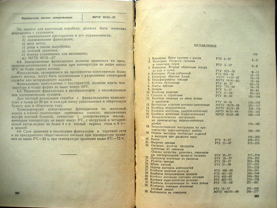 Сборник технических условий на мясо и мясные продукты.
