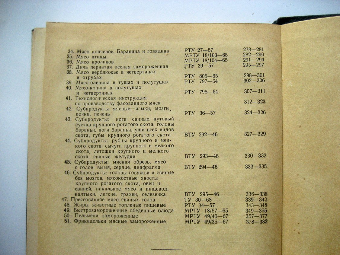 Сборник технических условий на мясо и мясные продукты.