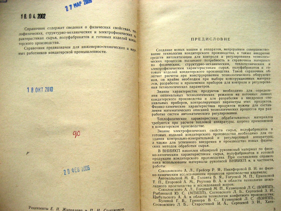 Антокольская М., Бронштейн И., Мартынов М. и др. Справочник по сырью, полуфабрикатам и готовым изделиям кондитерского производства. Физико-химические характеристики