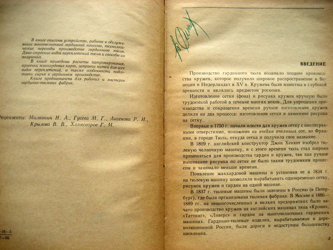 Перкин И., Панов К. Производство гардинного тюля на гардинной многочелночной машине.