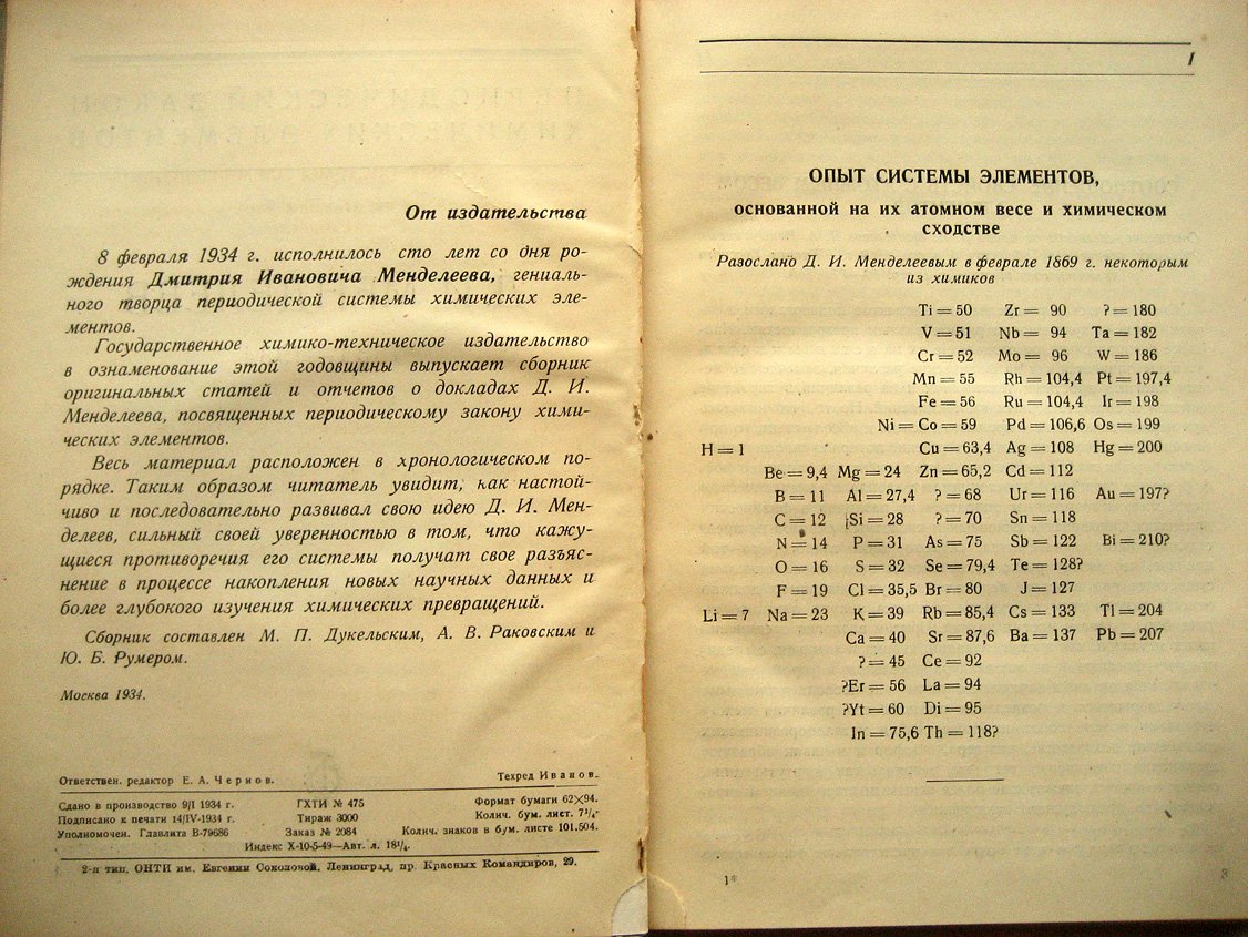 Д.И. Менделеев 1834-1934. Периодический закон химических элементов. Сборник